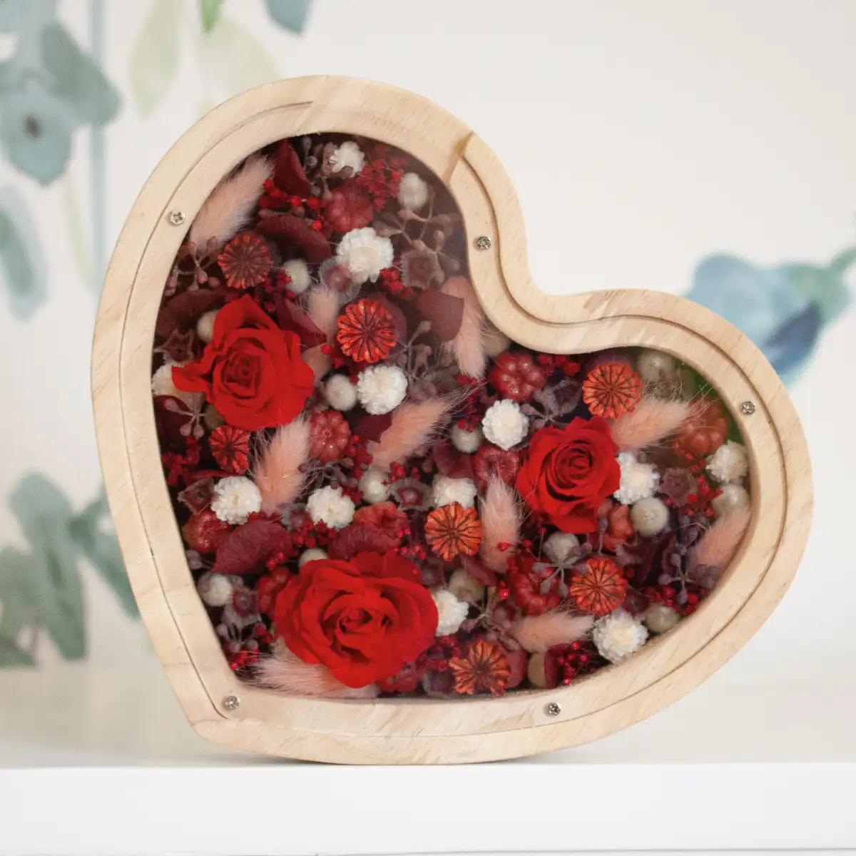 cœur bois fleurs séchées